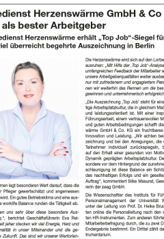 Ambulanter Intensivpflegedienst Herzenswärme GmbH & Co KG aus Hilden ausgezeichnet als bester Arbeitgeber
